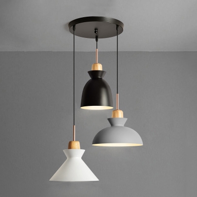 Industrial 3 Light Multi Light Pendant with Metal Shade in Nordical Style