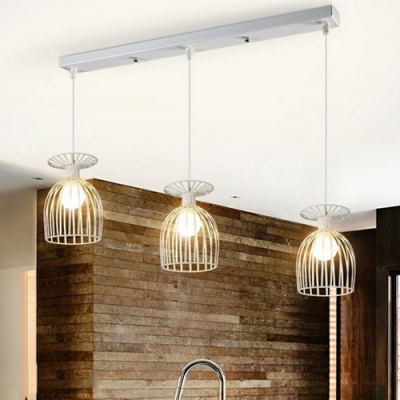 

Industrial Nordical 24''W Multi-Light Pendant Light with White Metal Cage, 3 Light, HL460693