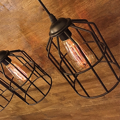 Industrial Vintage 36''W Multi Light Pendant with Metal Cage Frame in Pipe Style, 3 Light