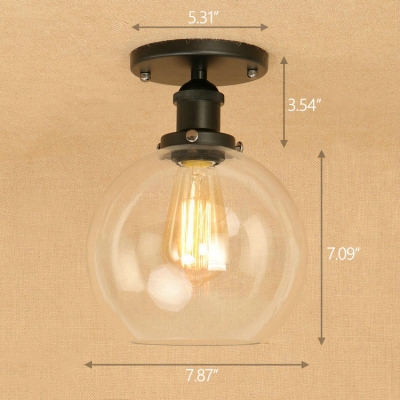Industrial Vintage 8''W Flush Mount Ceiling Fixture with Globe Glass Shade in Black/Brass Finish