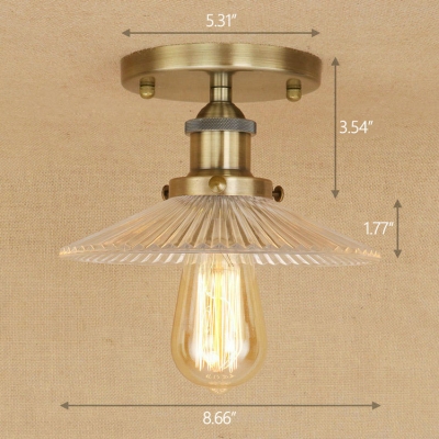 Industrial 8.7''W Flushmount Ceiling Light with Ribbed Glass Shade in Vintage Style