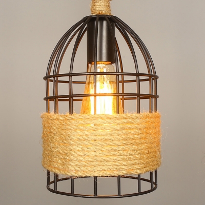 Industrial Large Multi Light Pendant with Rope and Metal Cage in Vintage Style, 7 Light
