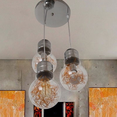 Industrial Simple Multi Light Pendant with Glass Shade, 3 Light