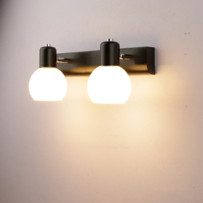Industrial 2 Light Multi Light Wall Sconce with White Glass Shade - Black/White