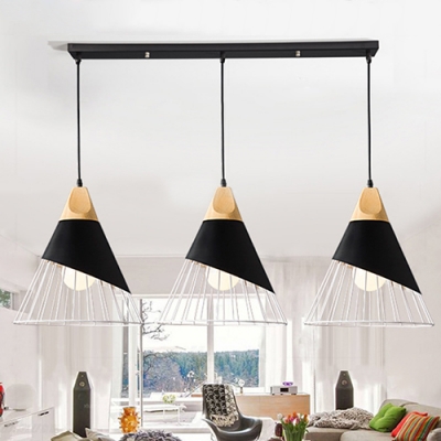 

Industrial 20''W Multi Light Pendant 3 Light with Metal Cage in Black/White Finish