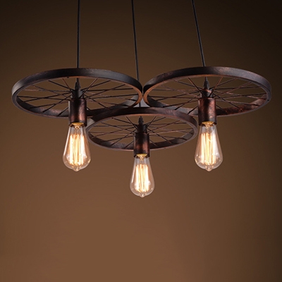 Industrial 22''W Multi Light Pendant with 3 Light and Wheel in Rust Finish