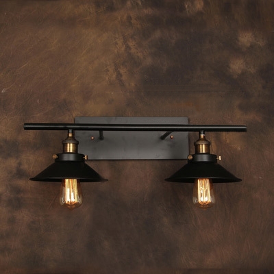 Industrial 23.5''W Multi Light Wall Sconce with 2 Light and Cone Metal Shade in Black Finish