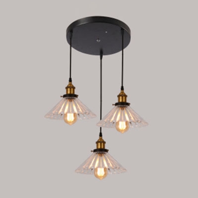 

Industrial 3 Light Multi Light Pendant with Cone Glass Shade, HL460474