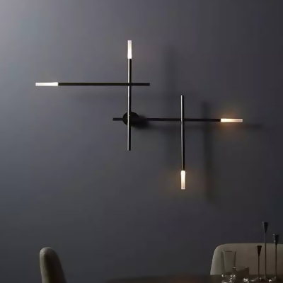 Industrial 35.5''W Multi Light Wall Sconce in Open Bulb Style - Black/Gold