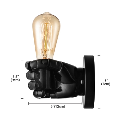 Resin Hand Shaped Mini Wall Sconce Vintage Decorative Single Wall Light in Wood/Black/White Finish