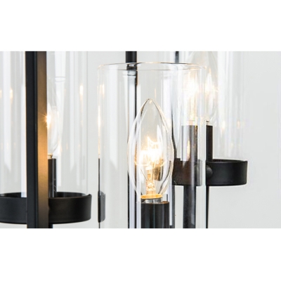 Industrial 3 Light Chandelier with Clear Glass Shade in Black Finish