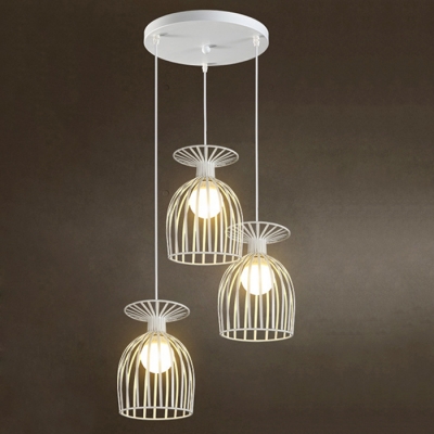 

Industrial 3 Light Multi Light Pendant with Metal Cage in Nordical Style, White, HL460688