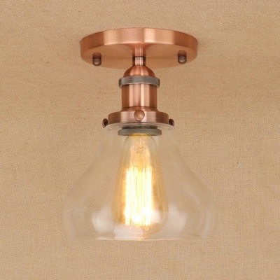 Industrial 7''W Flushmount Ceiling Light with Clear Glass Shade in Vintage Style