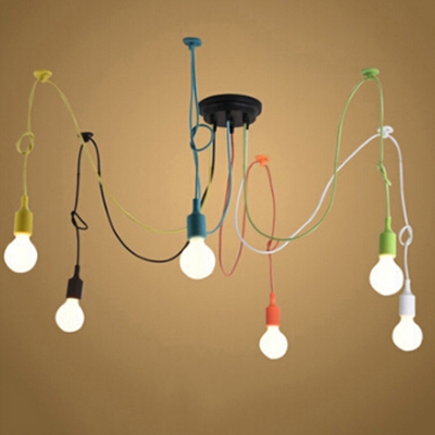 Industrial Colorful 6 Light Multi Light Pendant in Open Bulb Style