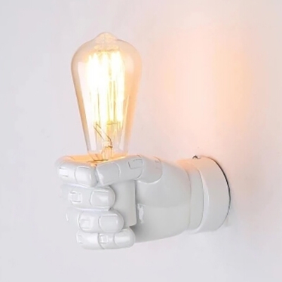 Resin Hand Shaped Mini Wall Sconce Vintage Decorative Single Wall Light in Wood/Black/White Finish