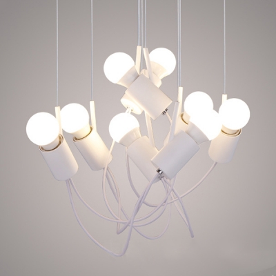 Industrial Nordical 8 Light Multi Light Pendant in White Finish