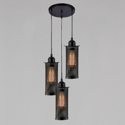 

Industrial Vintage 3 Light Multi Light Pendant with Cylinder Metal Mesh in Bar Style, HL460696