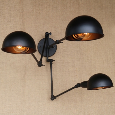 Industrial Vintage 3 Light Multi Light Wall Sconce with Bowl Metal Shade in Black