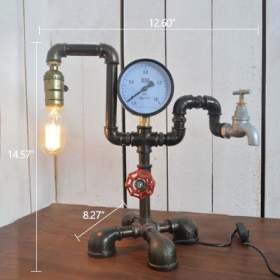 Industrial 12.6''W Table Lamp with Pipe Lamp Base in Vintage Style, Black