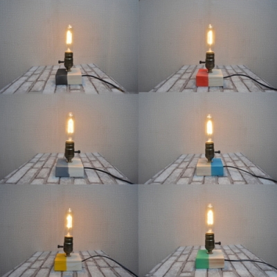 Industrial Mini Table Lamp with Colorful Lamp Base in Open Bulb Style