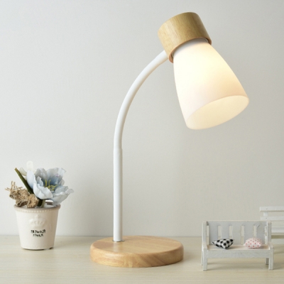 Industrial Nordical 18''H Desk Lamp with White Metal Shade and Wooden Lamp Base