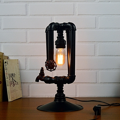 Industrial Vintage 21.6''H Table Lamp with Valve in Pipe Style, Black