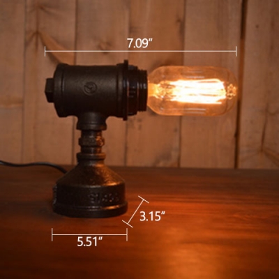 Industrial Vintage Mini Desk Lamp with Pipe Lamp Base in Open Bulb Style