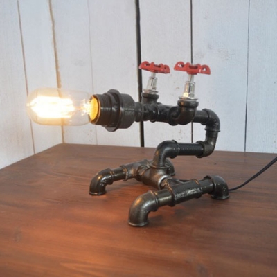 Table Lamp With Pipe Base, Pipe Black Industrial Table Lamp