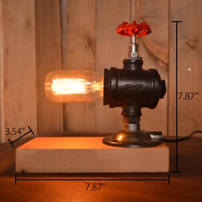 Industrial Vintage Table Lamp with Valve and Wooden Lamp Base in Pipe Style