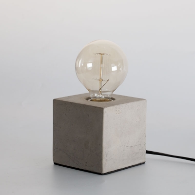 Industrial Mini Table Lamp in Open Bulb Style with Cement Lamp Base