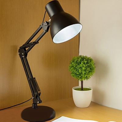 Industrial LED Desk Lamp with USB Charging and Adjustable Fixture Arm in Black