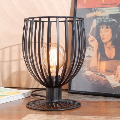 Industrial Vintage 7''W Table Lamp with Metal Cage in Black/Rust Finish