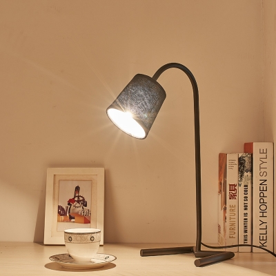 Industrial 13.3''W Desk Lamp with Fabric Shade in Black/White Finish