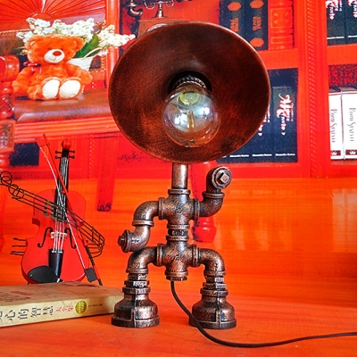Industrial Vintage Table Lamp with Saucer Metal Shade in Rust Finish