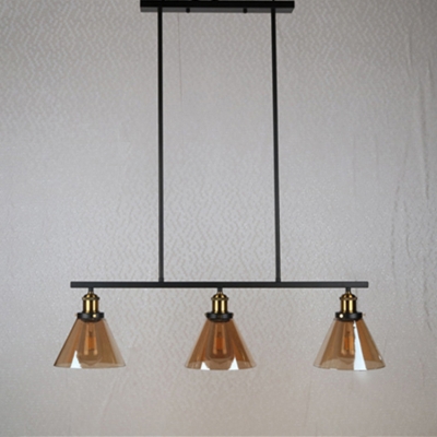 

Industrial 34''W Island Light with Cone Glass Shade in Amber, 3 Light, HL463061