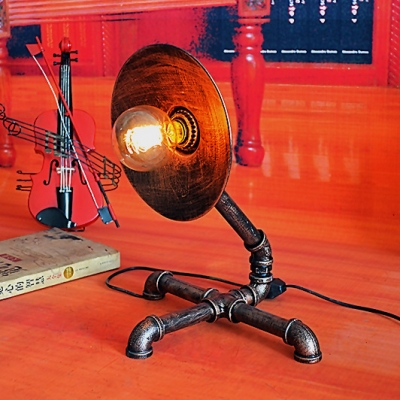 Industrial Vintage 13.8''W Table Lamp with Saucer Metal Shade in Rust Finish