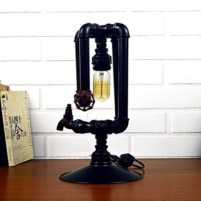 Industrial Vintage 21.6''H Table Lamp with Valve in Pipe Style, Black