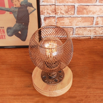 Industrial Vintage 5.5''W Table Lamp with Metal Cage in Rust Finish