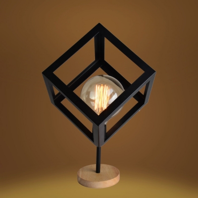 Industrial 6.3''W Table Lamp with Cube Metal Cage in Nordical Style, Black/White