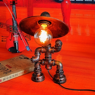 Industrial Vintage Table Lamp with Saucer Metal Shade in Rust Finish