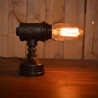 Industrial Vintage Mini Desk Lamp with Pipe Lamp Base in Open Bulb Style