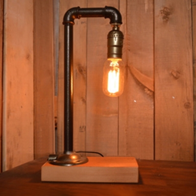 Industrial 14''H Table Lamp with Pipe Fixture Arm in Vintage Style