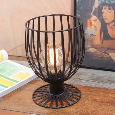 Industrial Vintage 7''W Table Lamp with Metal Cage in Black/Rust Finish