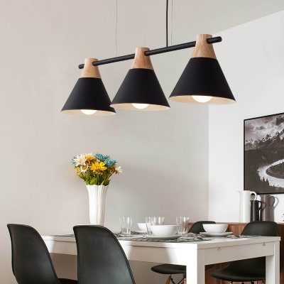 Industrial 3 Light Island Light with Cone Metal Shade in Nordical Style, Black
