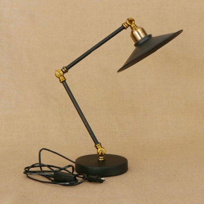 Industrial Vintage Desk Lamp with Adjustable Fixture Arm and Saucer Metal Shade, Black