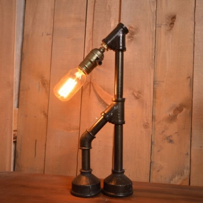 Industrial 15.4''H Table Lamp with Pipe Lamp Base in Open Bulb Style