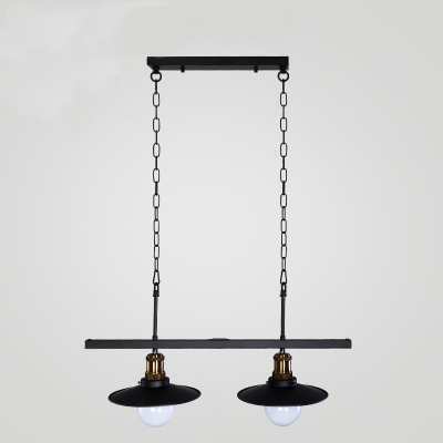 

Industrial 25.6''W Island Light with Saucer Metal Shade in Black Finish, 2 Light