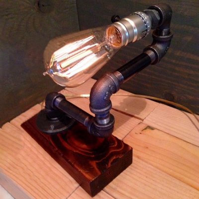 Industrial Vintage Table Lamp with Pipe Fixture Arm in Bar Style