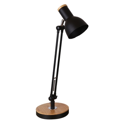 Industrial 18''H Desk Lamp with Metal Shade and Wooden Lamp Base in Black/White