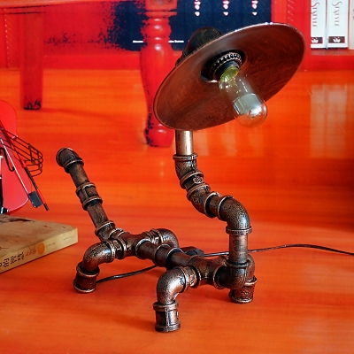 Industrial Vintage 21''W Table Lamp with Pipe Lamp Base and Metal Shade in Rust